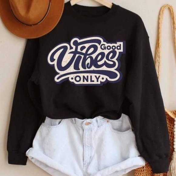 Infinity Raine Tops - Good Vibes Only Graphic Sweatshirt-Blk
